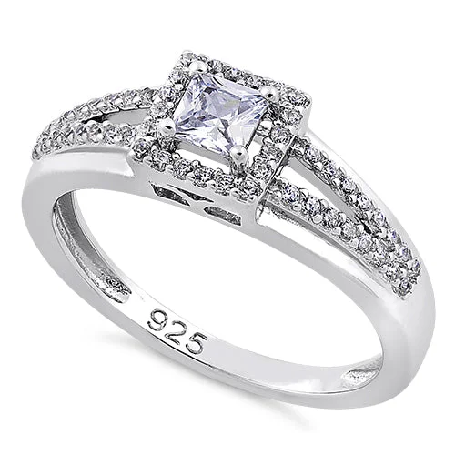 Sterling Silver Square Clear CZ Ring