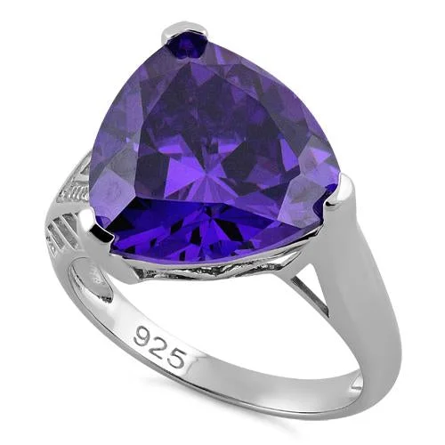 Sterling Silver Extravagant Trillion Amethyst CZ Ring