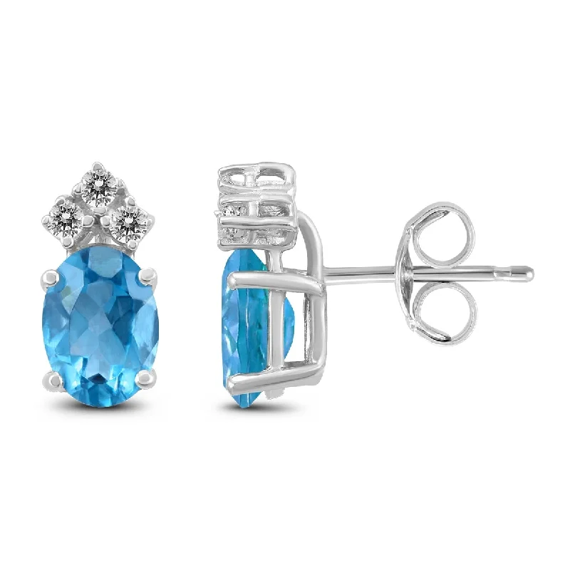 Marquee 14K White Gold 8x6MM Oval Blue Topaz and Diamond Earrings