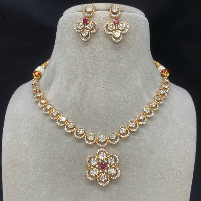 Amoliya Jewels Gold Plated Polki Kundan Floral Necklace Set