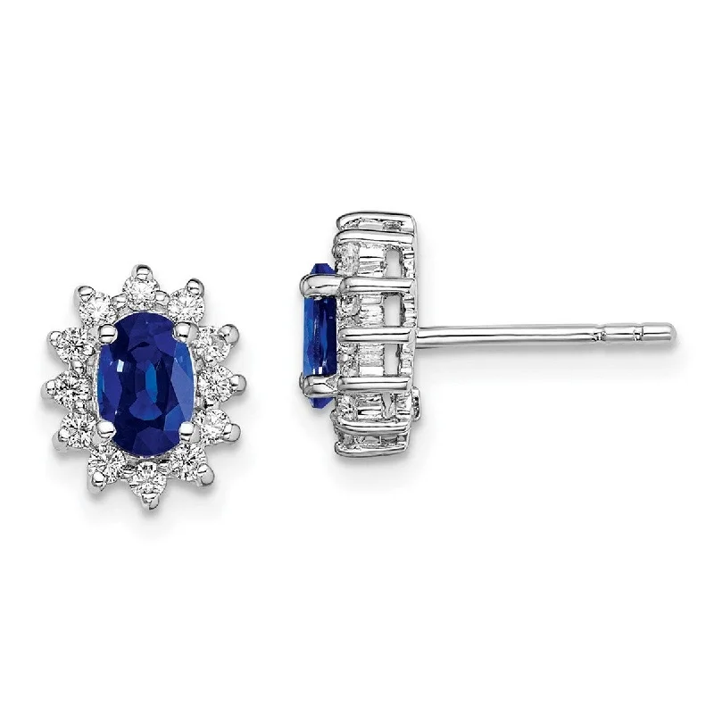 Curata 925 Sterling Silver Rhodium Plated Cubic Zirconia and Simulated Blue Sapphire Earrings - 10x8mm