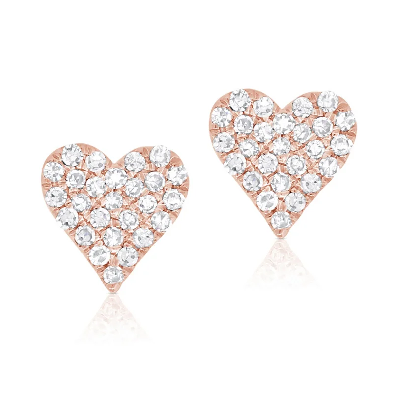 Joelle Diamond Pave Heart Stud Earrings 14K Rose Gold Stud Earrings