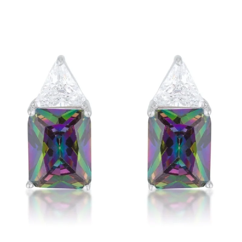 Classic Mystic Cubic Zirconia Rhodium Stud Earrings - 15 Mm X 7.25 Mm W X 5 Mm H