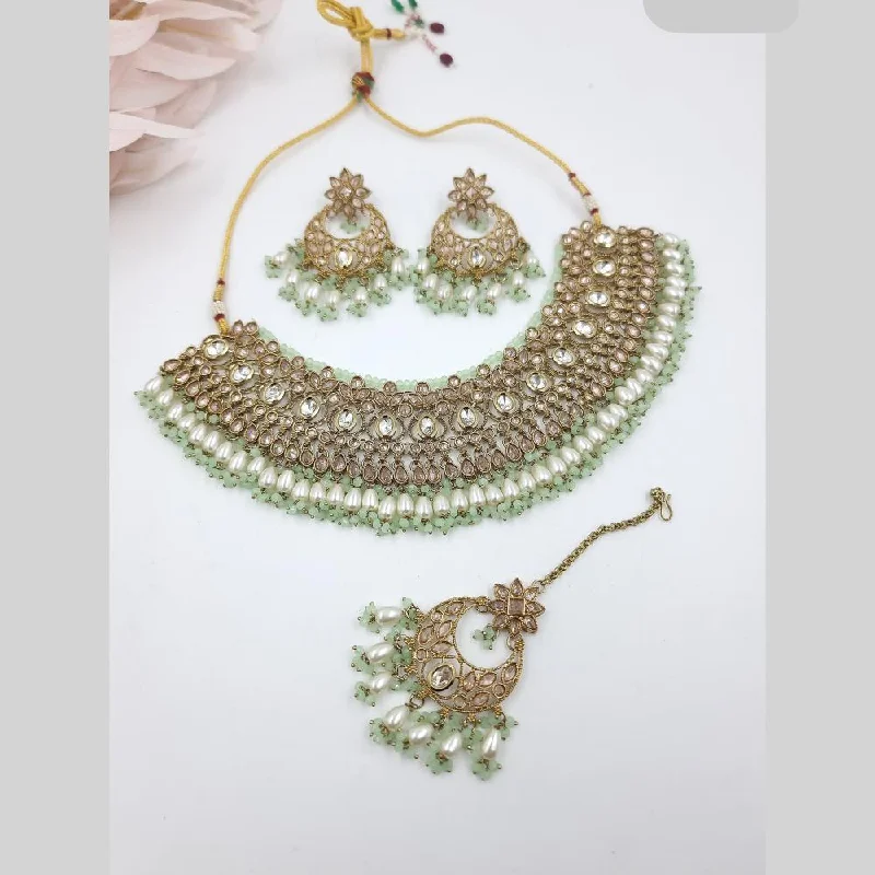 JCM Gold Plated Crystal Stone And Pearls Necklace Set