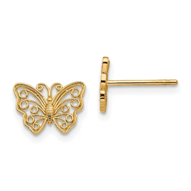 Curata 14k Yellow Gold Textured Butterfly Post Earrings (7mmx9mm)