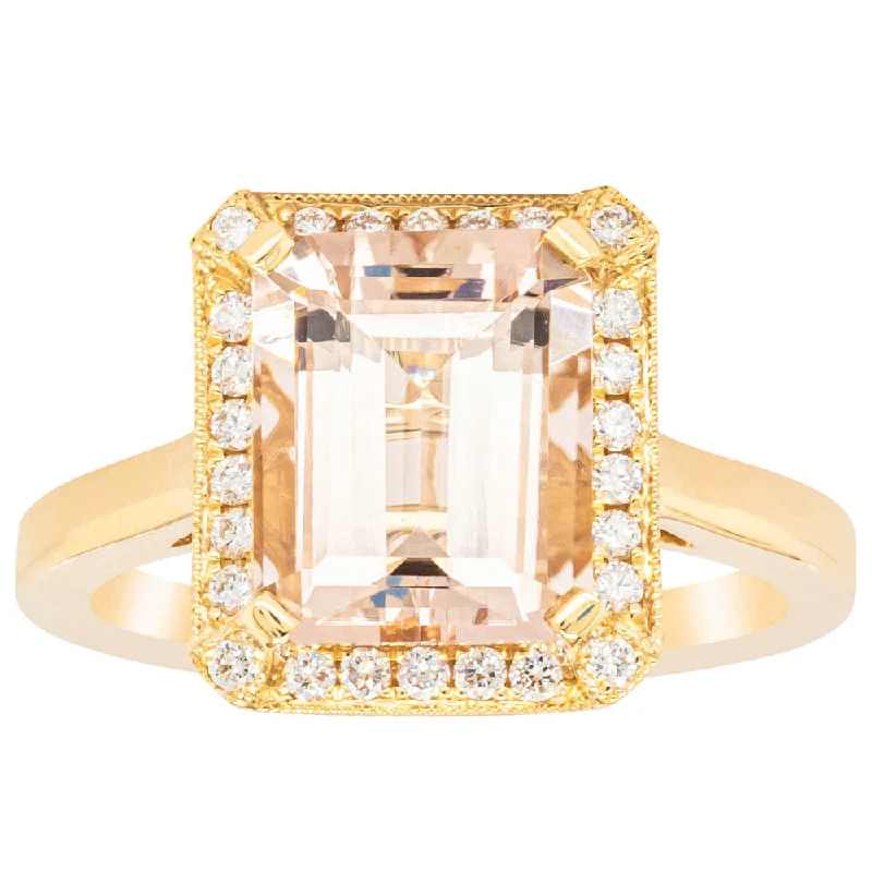 18ct Yellow Gold 3.19ct Morganite & Diamond Empire Ring