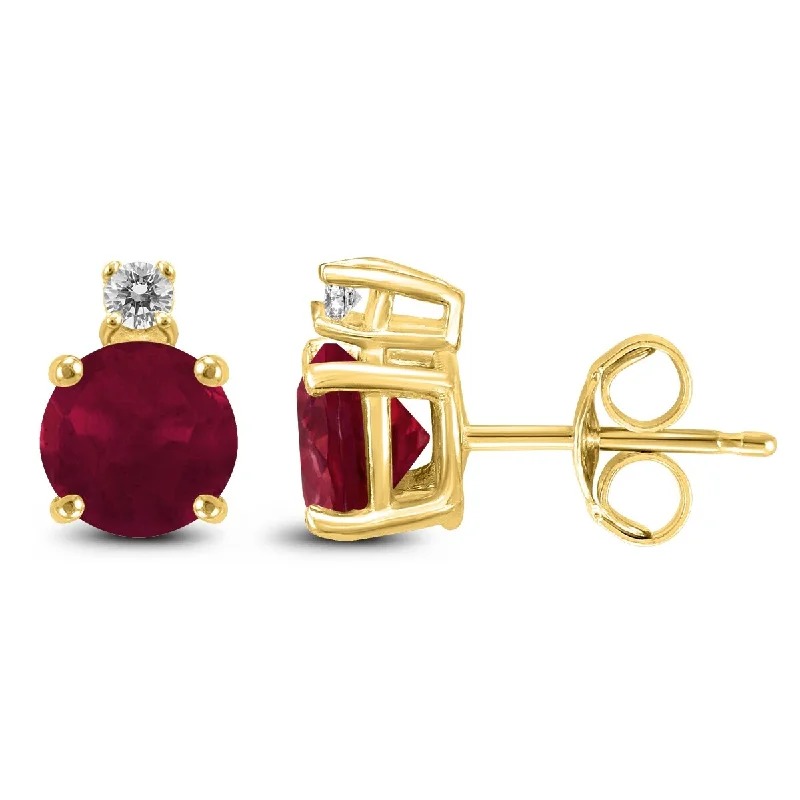 Marquee 14K Yellow Gold 4MM Round Ruby and Diamond Earrings