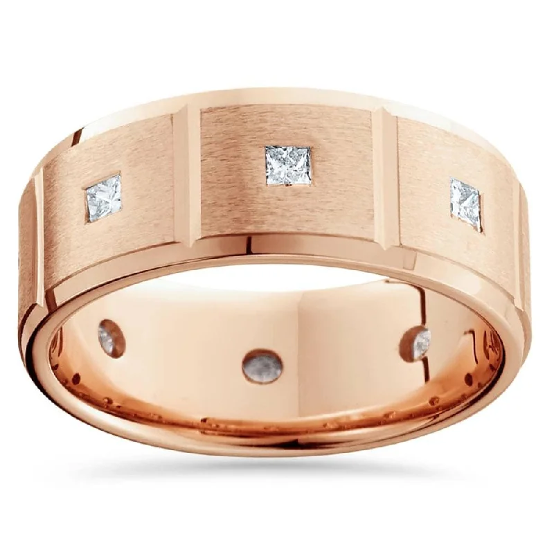 3/4ct Princess Cut Mens Comfort Fit Diamond Ring Rose Gold