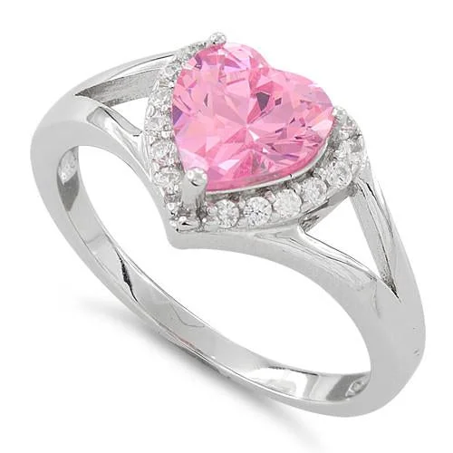 Sterling Silver Heart Pink CZ Ring