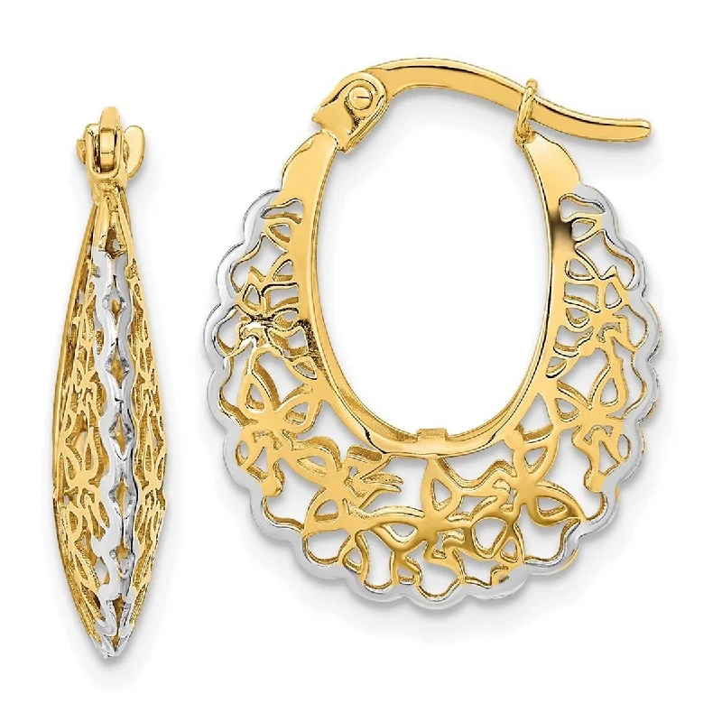 Curata 14k Rhodium-plated Polished 22mm Filigree Hoop Earrings