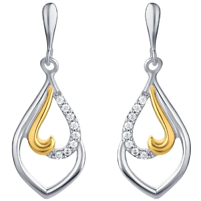 Two-Tone Sterling Silver Cubic Zirconia Twisted Teardrop Dangle Earrings