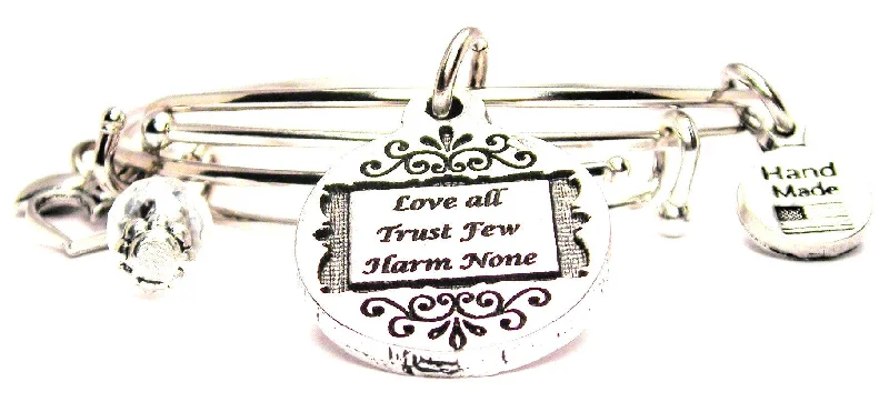 Love All Trust Few Harm None Expandable Bangle Bracelet Set