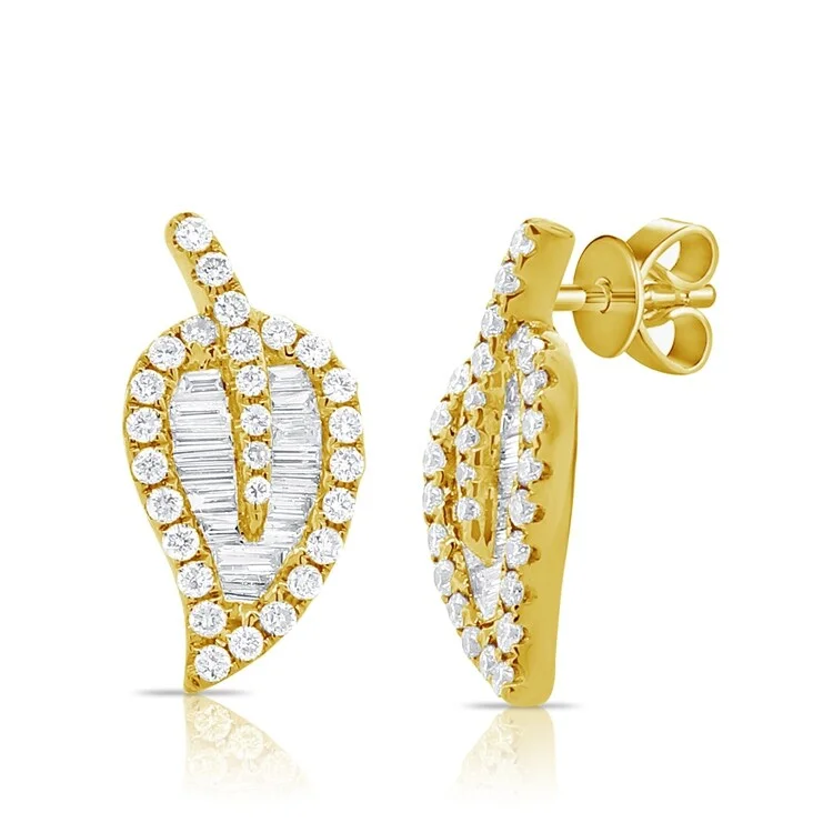 Joelle Diamond Baguette 1/2 Cttw. Leaf Stud Earrings 14K Gold