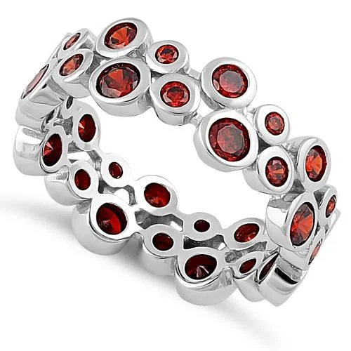 Sterling Silver Eternity Bubbles Dark Garnet CZ Ring