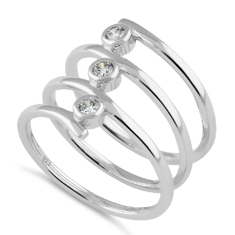 Sterling Silver Spiral CZ Ring