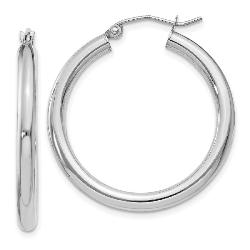 Curata 14k White Gold Polished 3x30mm White Hoop Earrings