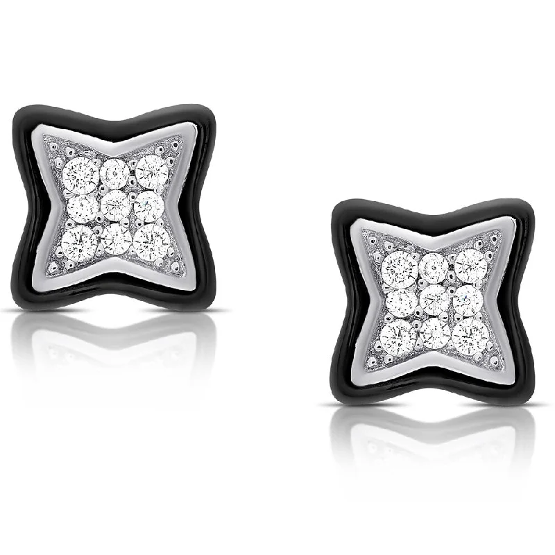 Samantha Stone Sterling Silver Cubic Zirconia Ceramic Clover Stud Earrings