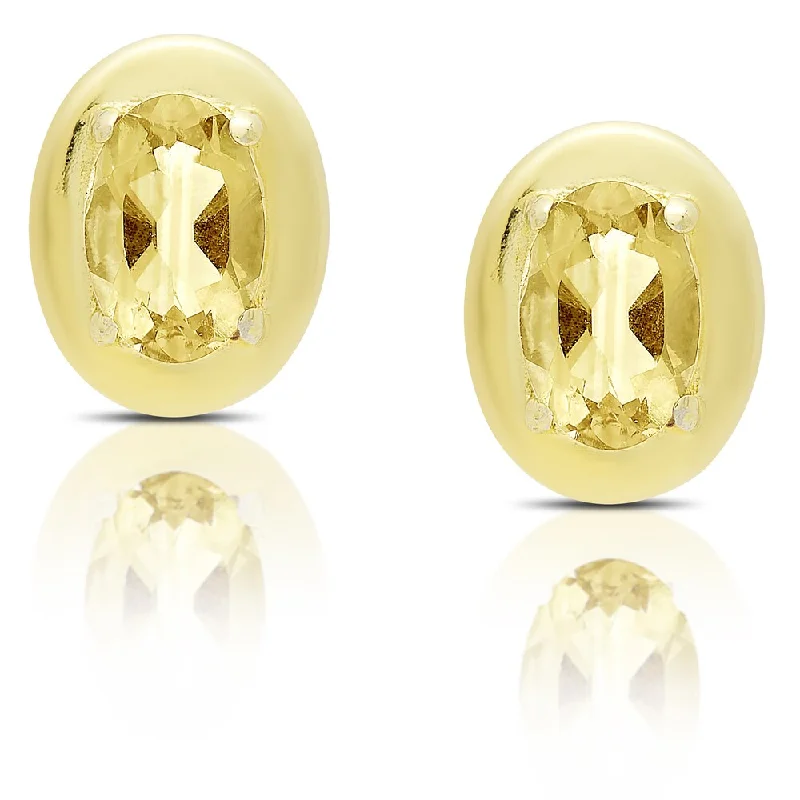 Dolce Giavonna Gold Over Silver Oval Gemstone Stud Earrings