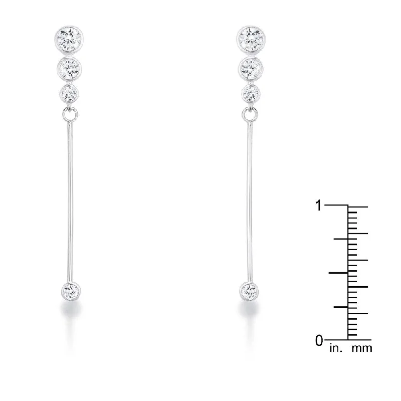 1.2Ct Graduated Rhodium Plated Drop Cubic Zirconia Earrings. - 52mm x 6mm x 2.5mm