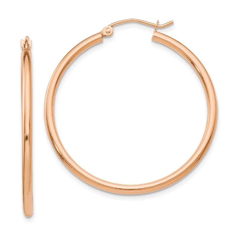 Curata 14k Rose Gold 2x35mm Polished Hoop Earrings