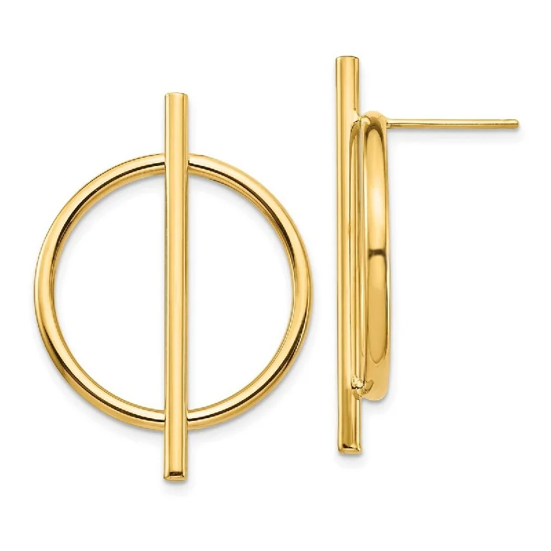 Curata 14k Yellow Gold Circle and Bar Post Earrings - 32.69x23.41m