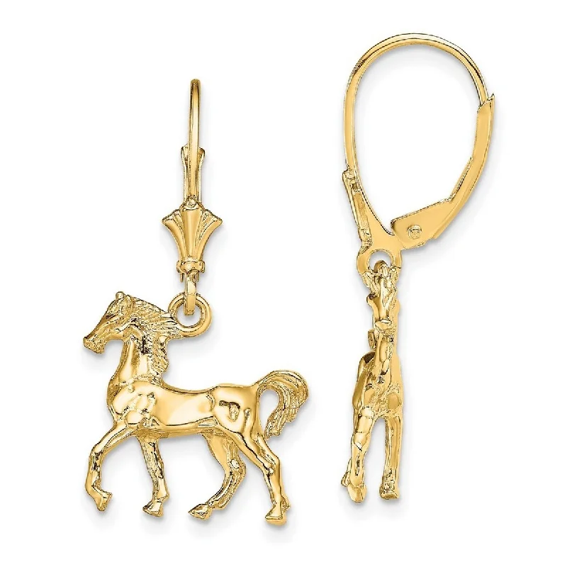 Curata 14k Yellow Gold 3 d Polished Standing Horse Pony Leverback Earrings 31.2x15.8mm