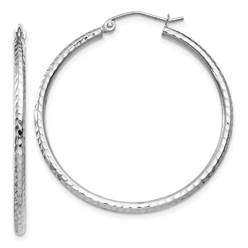 Curata 14k White Gold Diamond-Cut 2x35mm Round Classic Hoop Earrings