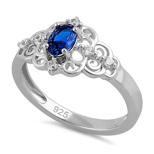 Sterling Silver Blue CZ Vintage Design Ring