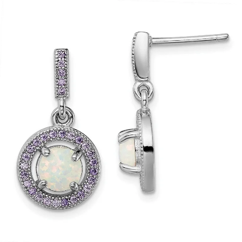 Curata 925 Sterling Silver Rhodium Plated Simulated Opal Purple Cubic Zirconia Post Earrings - 22x11.5