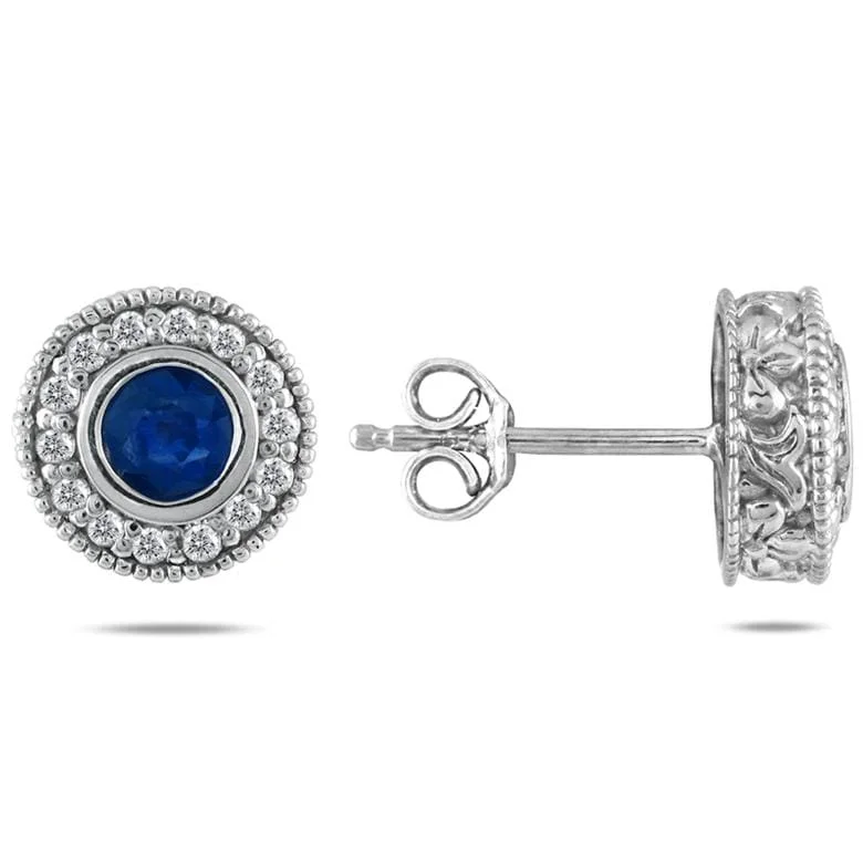 Marquee 10k White Gold Sapphire and 1/3ct TDW Diamond Earrings (I-J, I1-I2)