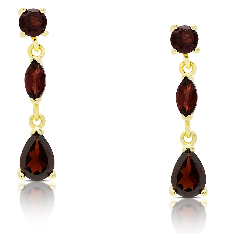 Dolce Giavonna Gold Over Sterling Silver Garnet Teardrop Dangle Earrings