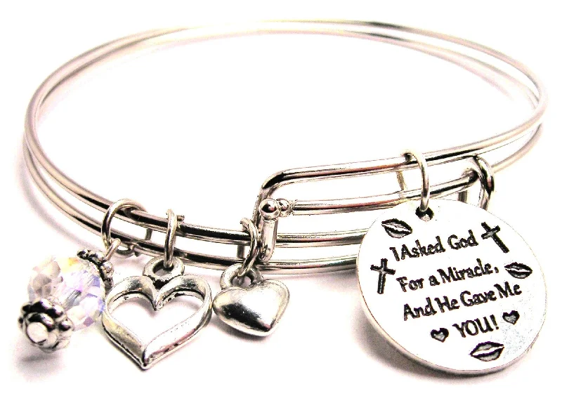 I Asked God For A Miracle And He Gave Me You Expandable Bangle Bracelet Set