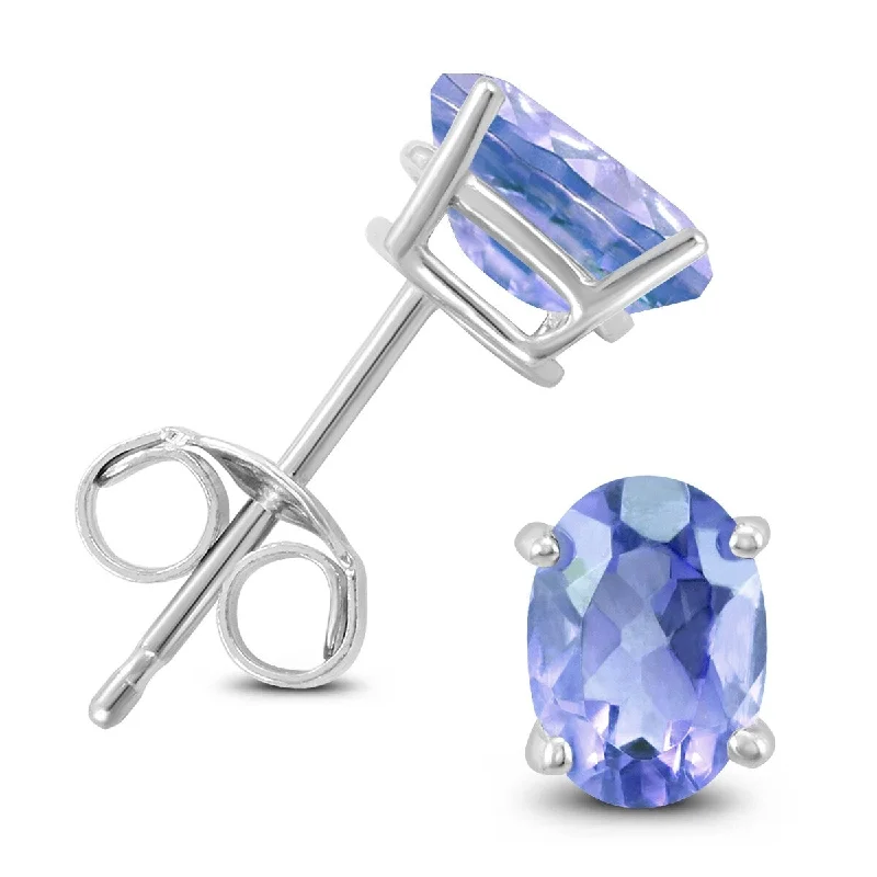 Marquee 14K White Gold 6x4MM Oval Tanzanite Earrings