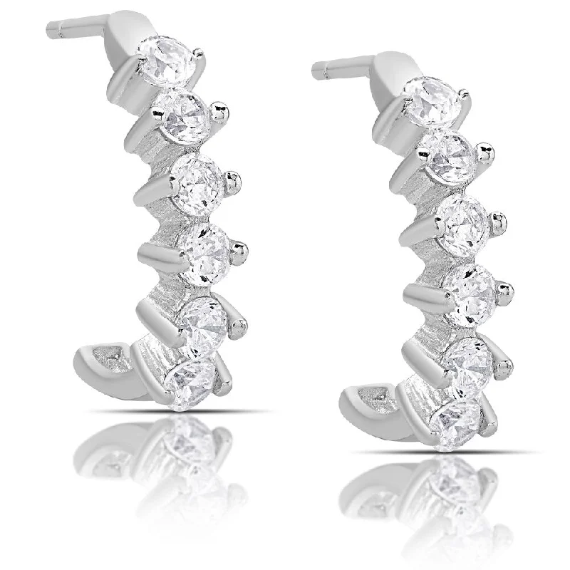 Dolce Giavonna Sterling Silver Cubic Zirconia Half Hoop Earrings