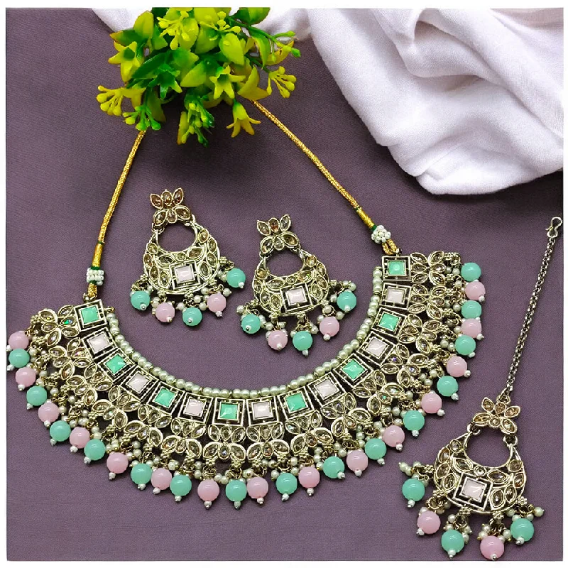 Gehana Mahal Gold Plated Crystal Stone Pearl And Beads Necklace Set