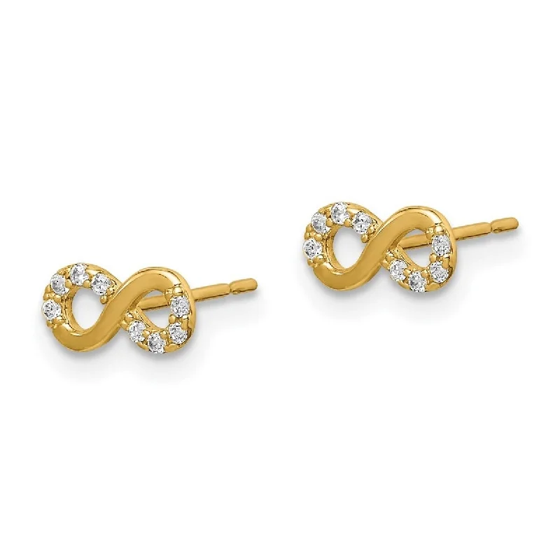 Curata 14k Yellow Gold CZ Cubic Zirconia Infinity Symbol Post Earrings - 4.2mm long