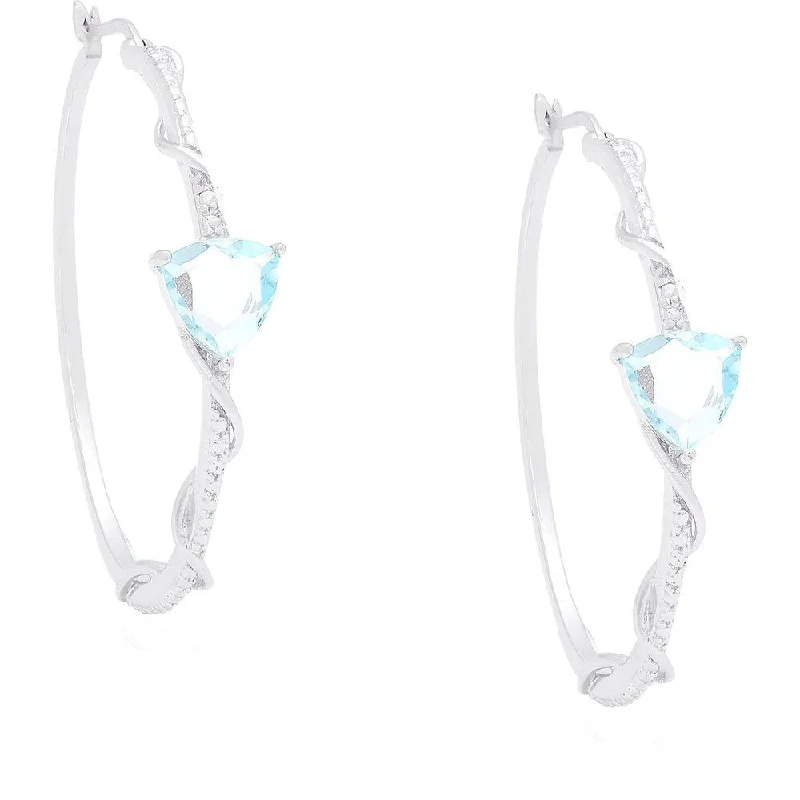 Dolce Giavonna Sterling Silver Blue Topaz and Diamond Accent Hoop Earrings