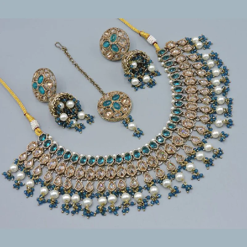 Anjali Jewellery Gold Plated Crystal Stone Pearl And Beads Necklace Set