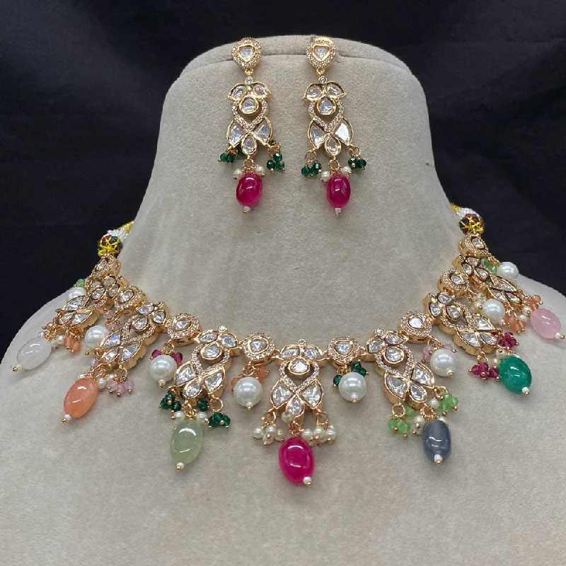 Amoliya Jewels Gold Plated Polki Kundan Necklace Set