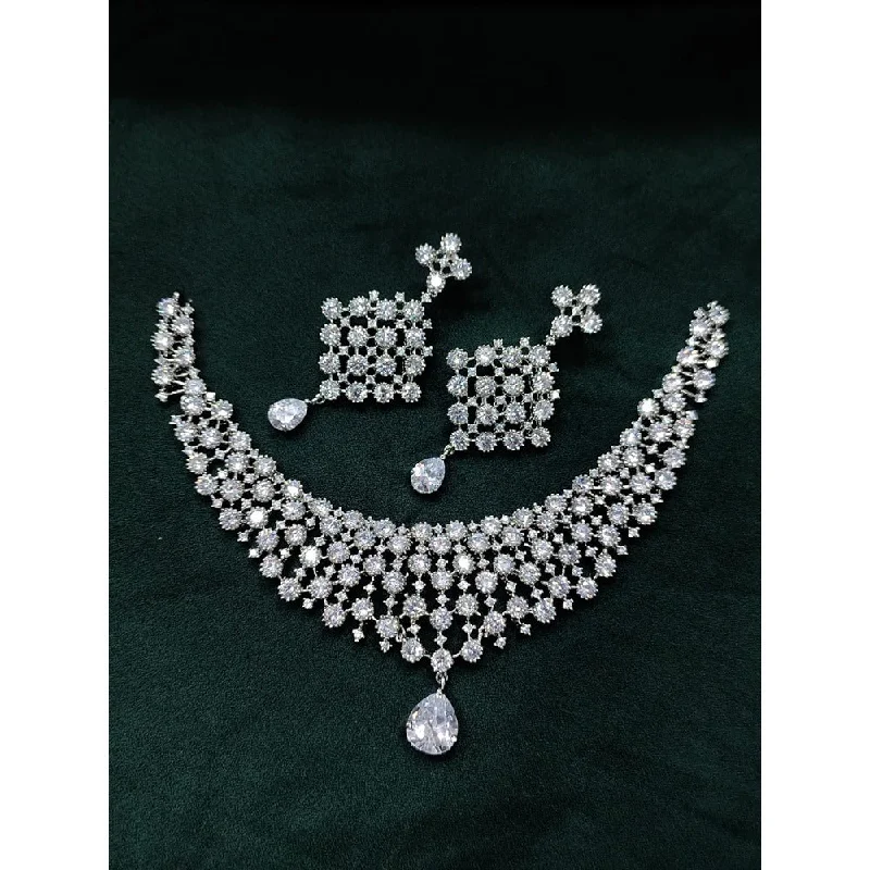 Akruti Collection Silver Plated American Diamond Necklace Set