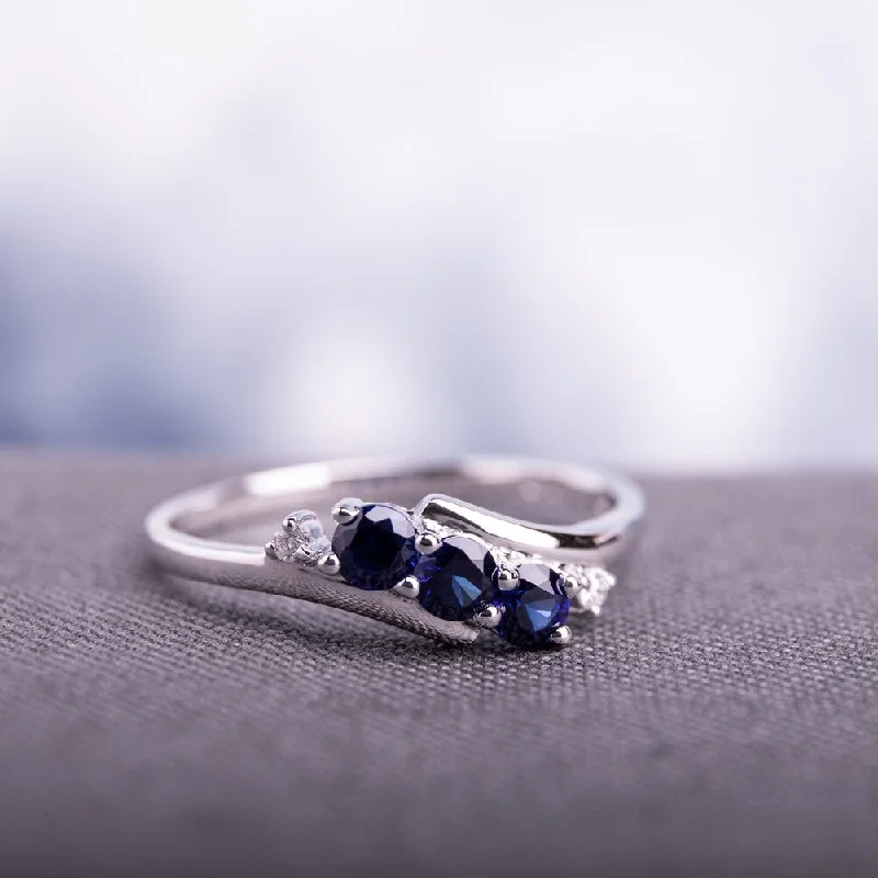 Miadora 10k White Gold Created Sapphire and Diamond Ring