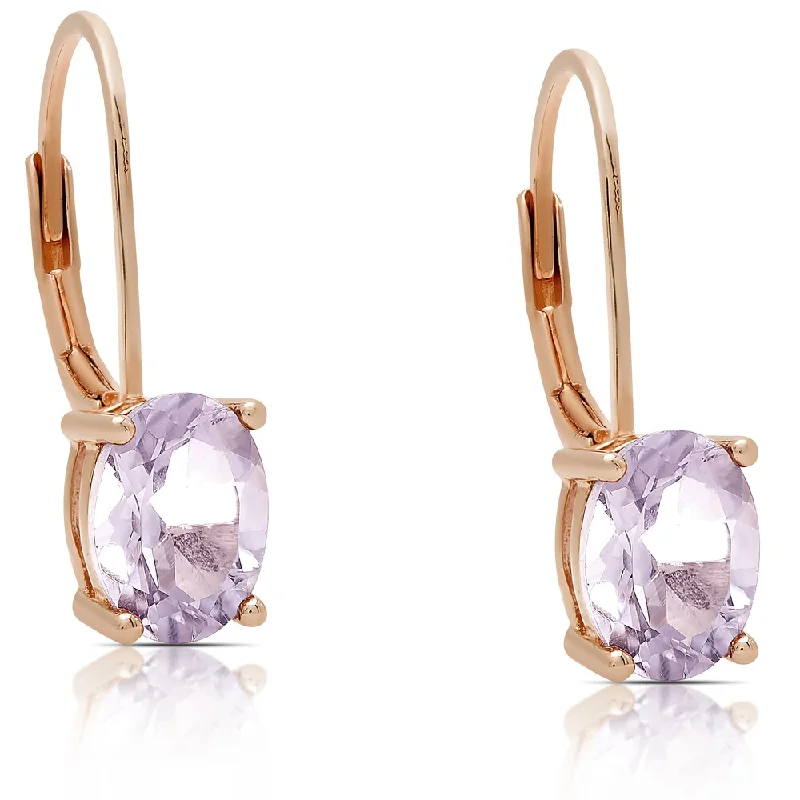 Dolce Giavonna Rose Gold Over Sterling Silver Amethyst Oval Leverback Earrings