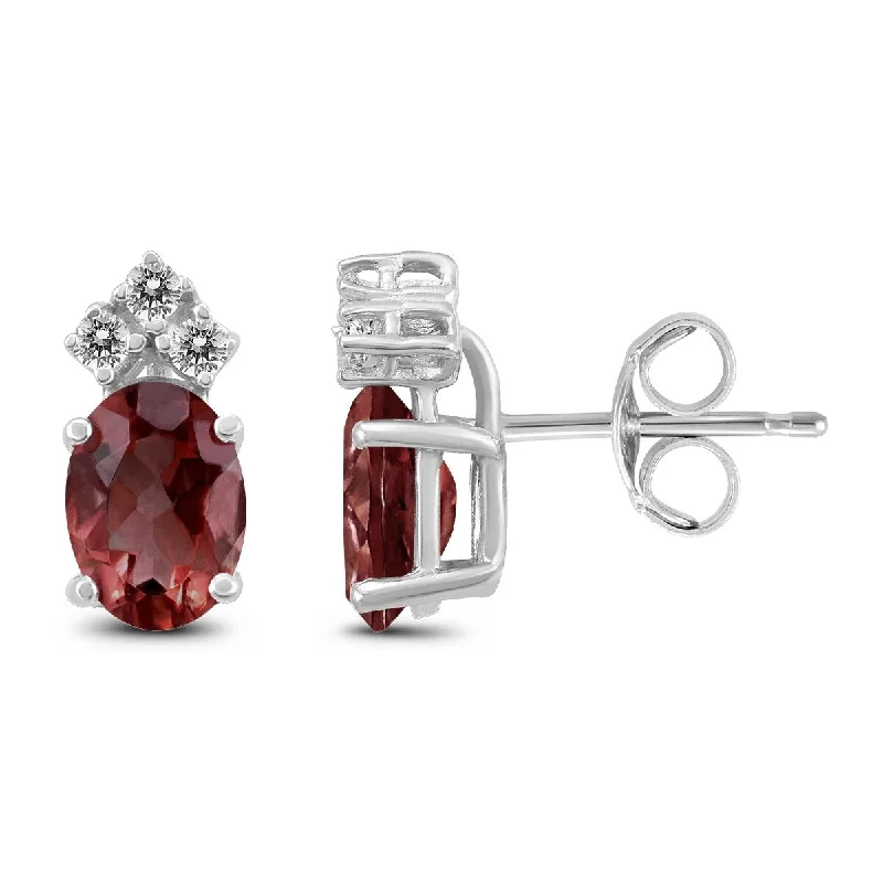 Marquee 14K White Gold 8x6MM Oval Garnet and Diamond Earrings