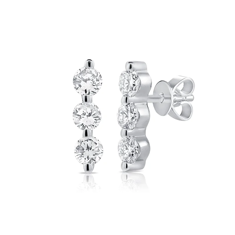 Joelle Diamond 3 Stone Bar Earrings 0.20Ct 14K White Gold Stud Earring