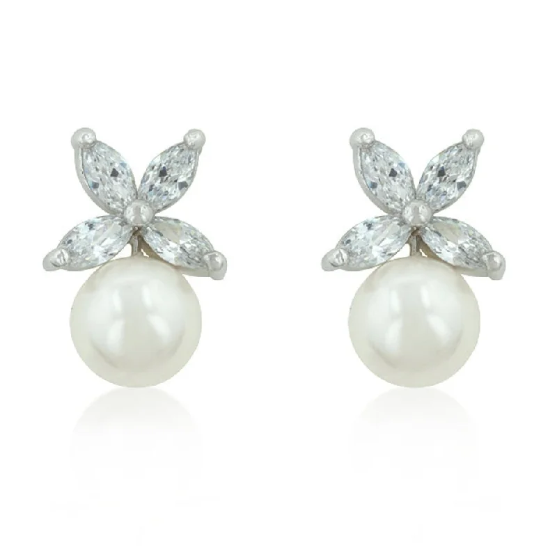 Graceful Butterfly Pearl Stud Earrings For Elegant Charm - 18 Mm L X 11 Mm W X 9 Mm H