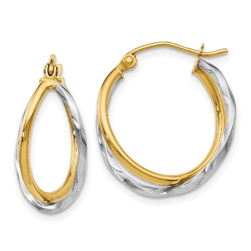 Curata 14k Two-Tone Gold Textured Geometric Hoop Earrings (22mm)