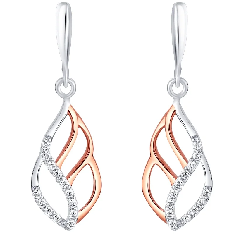 Rose-Tone Sterling Silver Cubic Zirconia Charming Paisley Earrings