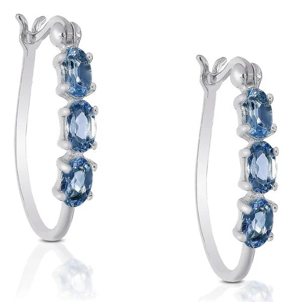 Dolce Giavonna Sterling Silver London Blue Topaz Hoop Earrings