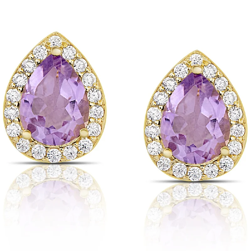 Dolce Giavonna Gold over Sterling Silver Gemstone and Cubic Zirconia Teardrop Stud Earrings