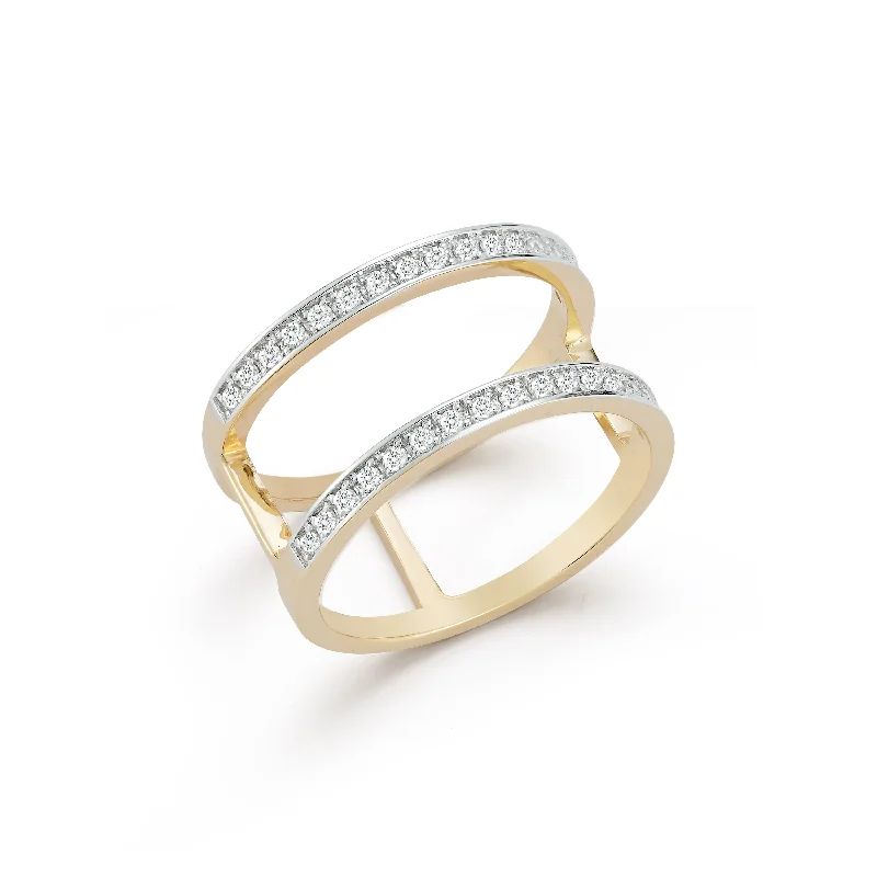 14kt La Barre Double Bar Diamond Ring